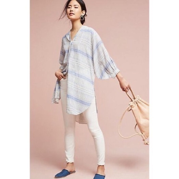 Anthropologie MAEVE Lena Yarn Dyed Oversized Tunic Top Shirt Buttondown Small - Picture 5 of 16